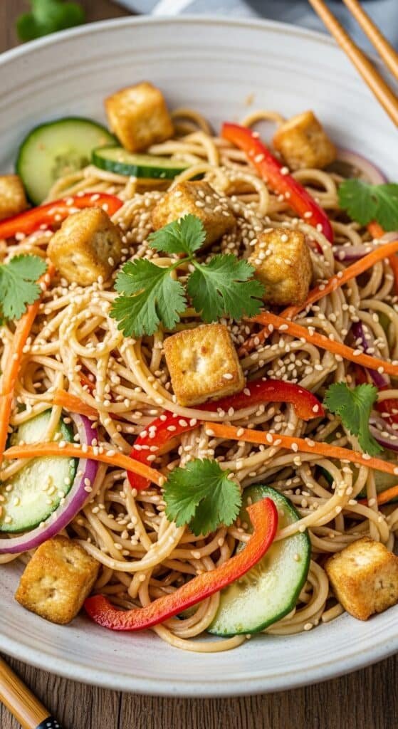 Cold Sesame Noodle Salad with Quick Tofu