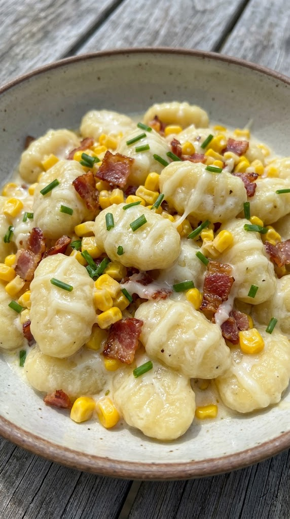 Creamy Crockpot Corn and Bacon Gnocchi