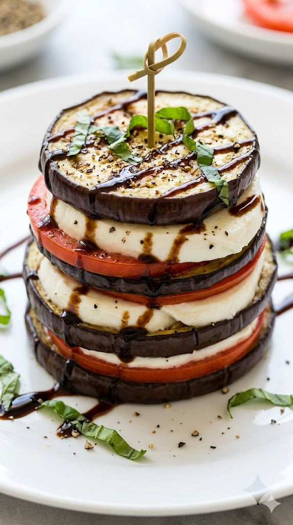 Fast & Cheesy Eggplant and Tomato Stackers