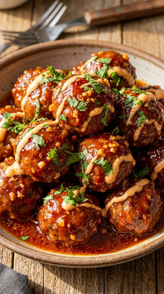 Glistening Slow Cooker Glazed Meatballs