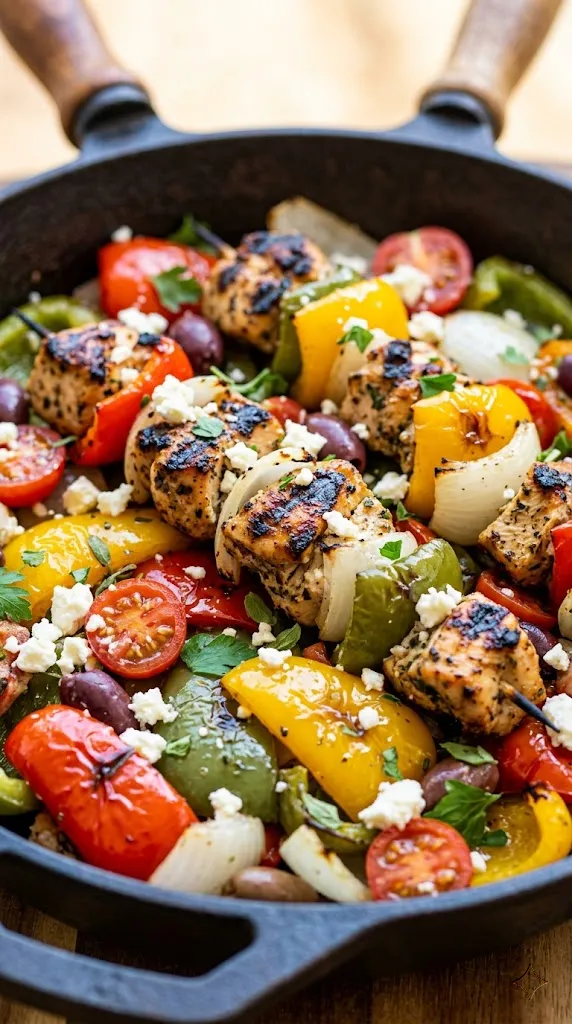 Greek Chicken & Tricolor Pepper Souvlaki Skillet