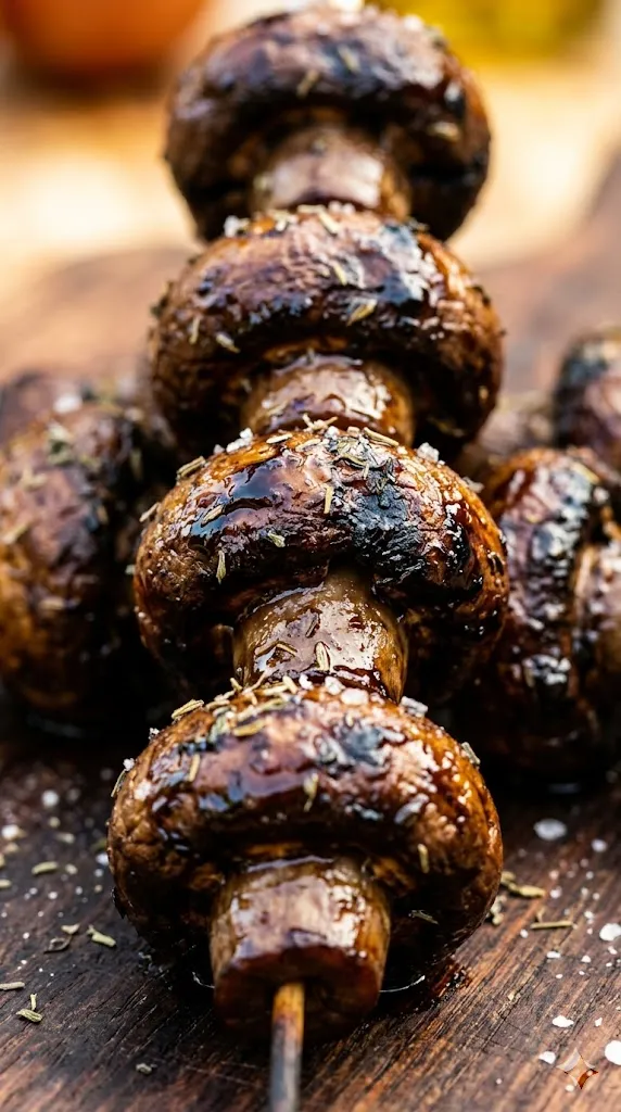 Grilled Mushroom Skewers with a Balsamic-Thyme Marinade