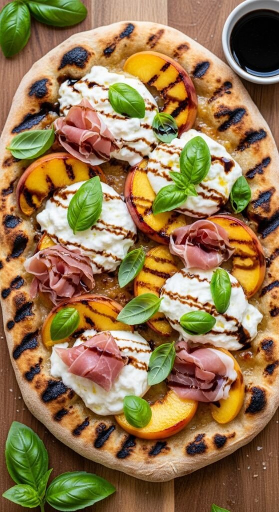 Grilled Peach and Burrata Flatbread