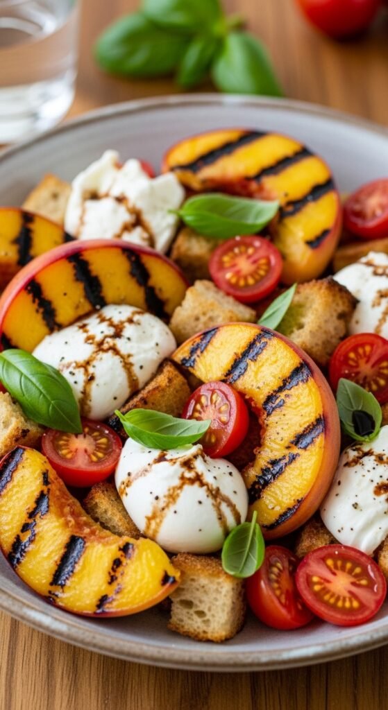 Grilled Peach and Burrata Panzanella