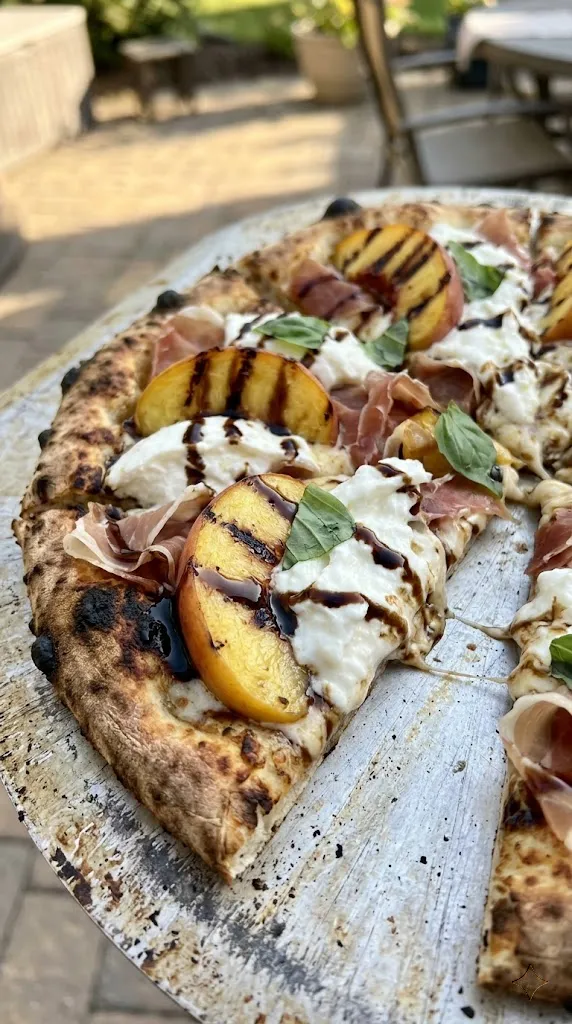 Grilled Peach and Burrata Pizza with Prosciutto