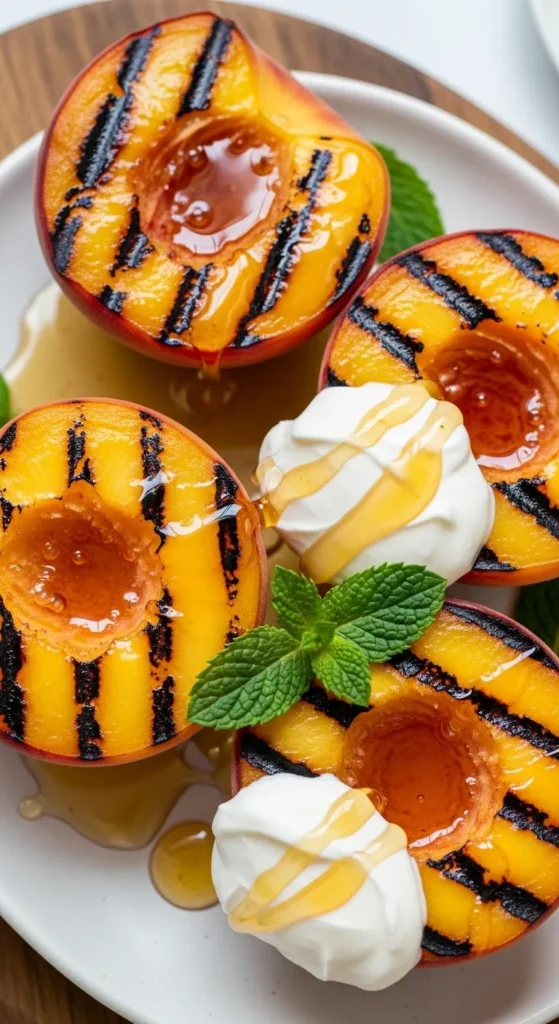 Grilled Peaches with Honey & Cream