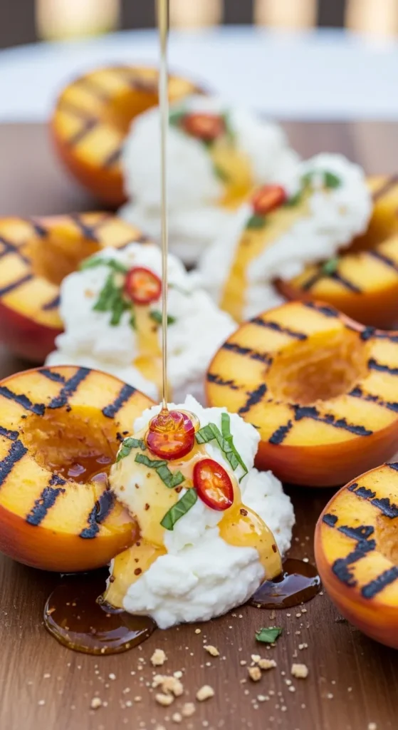Grilled Peaches with Hot Honey & Ricotta