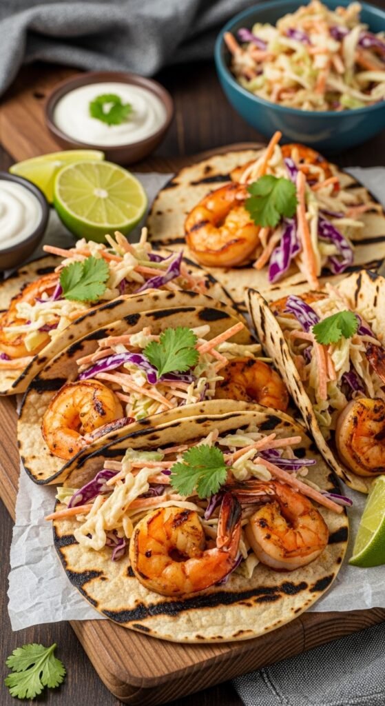 Grilled Shrimp Tacos with Crack Slaw
