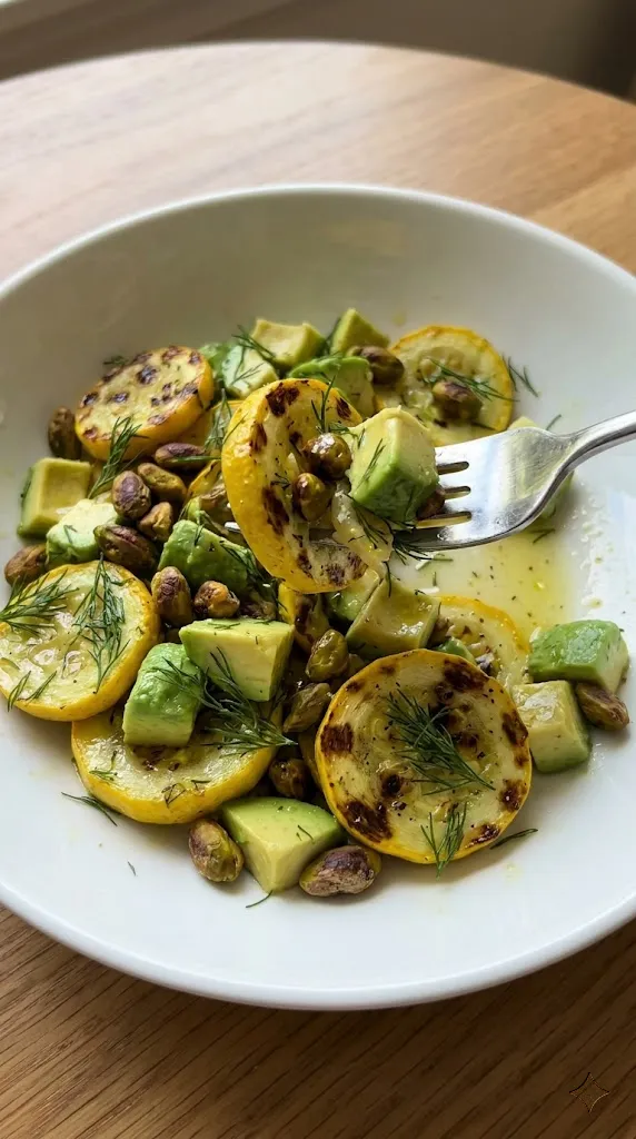 Grilled Summer Squash Salad with Avocado & Pistachios