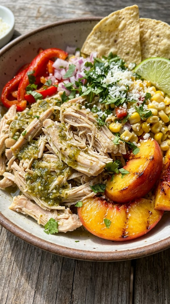 Healthy Crockpot Chicken and Peach Salsa Bowls