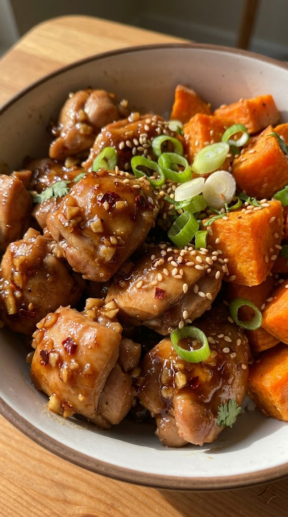 Honey Garlic Chicken & Sweet Potato Bowls