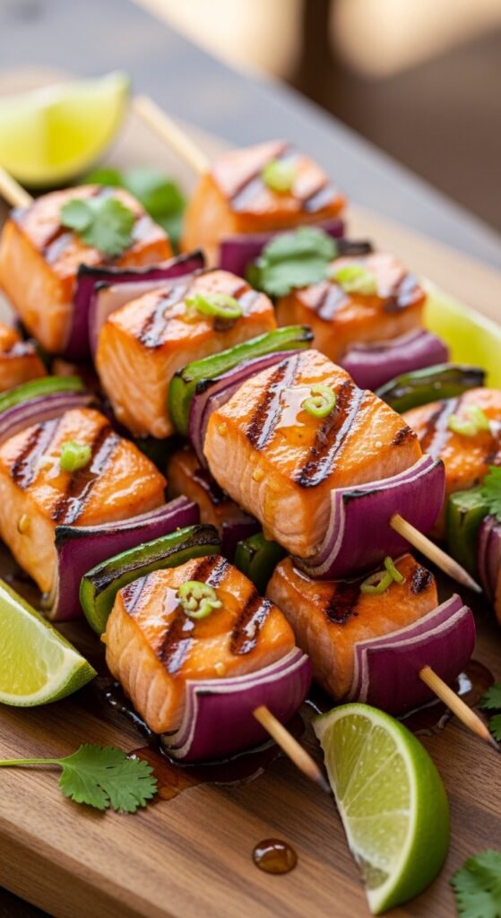 Honey-Lime Glazed Salmon Skewers