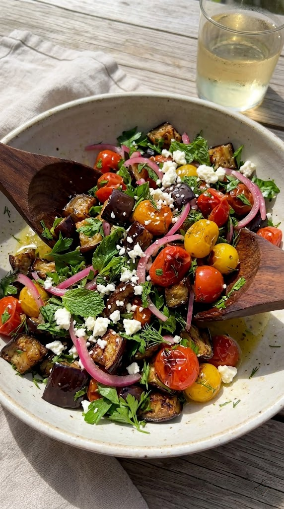 Mediterranean Roasted Eggplant and Tomato Salad