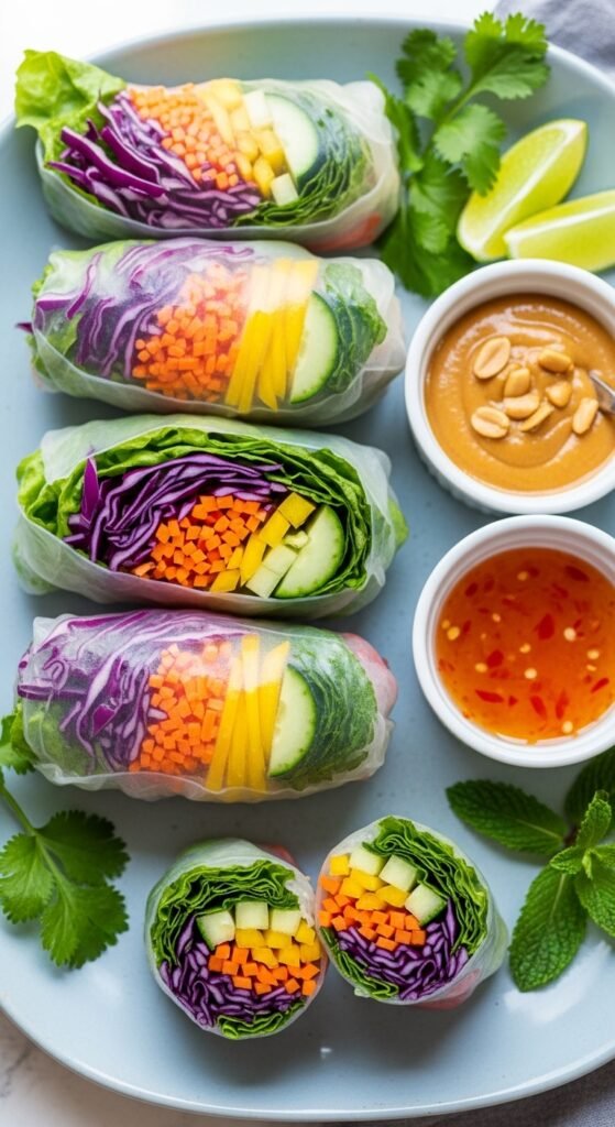No-Cook Rainbow Veggie Rice Paper Rolls