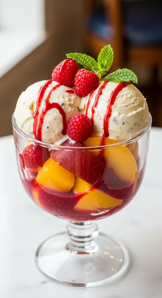 Peach Melba Glass Dessert