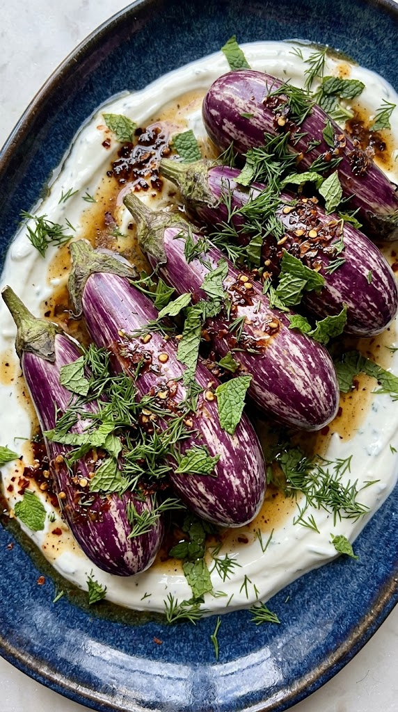 Roasted Fairy Tale Eggplant with Garlic Yogurt
