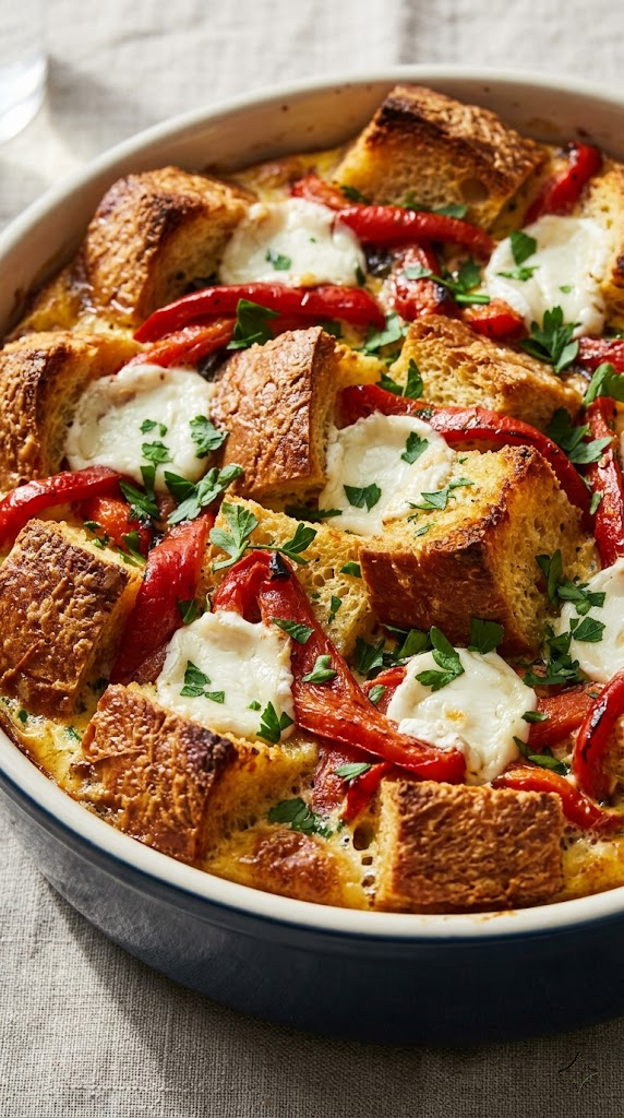 Roasted Red Pepper and Goat Cheese Strata