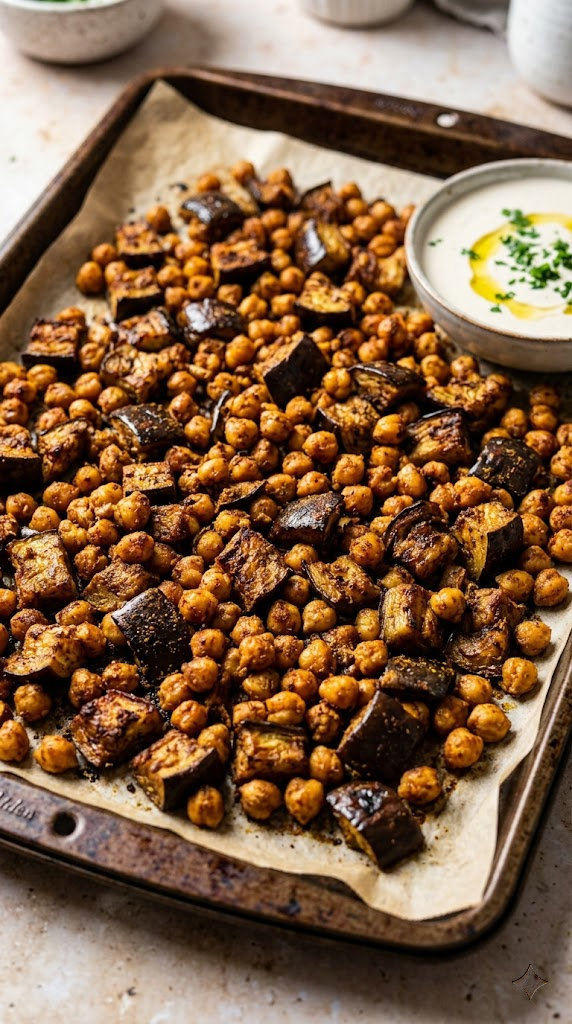 Sheet Pan Eggplant and Chickpea Shawarma