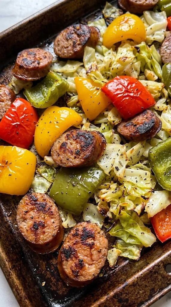 Simple Sausage & Cabbage Sheet Pan (with Peppers!)