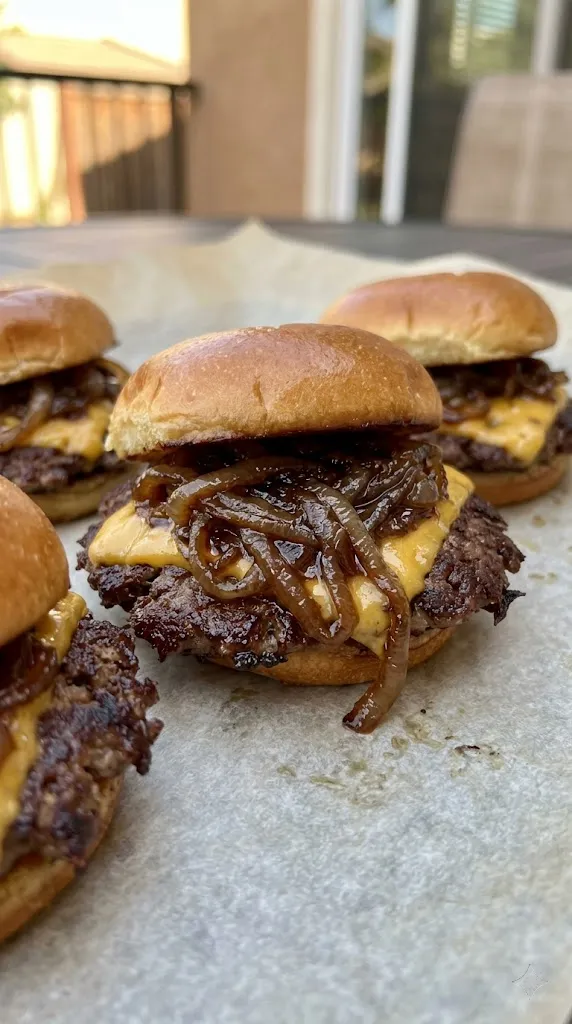 Smashed Burger Sliders with Caramelized Onions