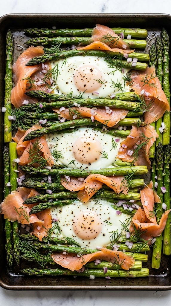 Smoked Salmon & Asparagus Sheet Pan Eggs
