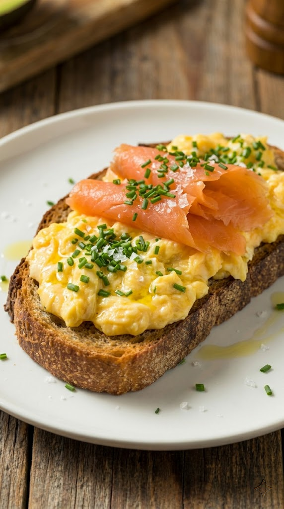 Smoked Salmon & Chive Scrambled Eggs on Toast