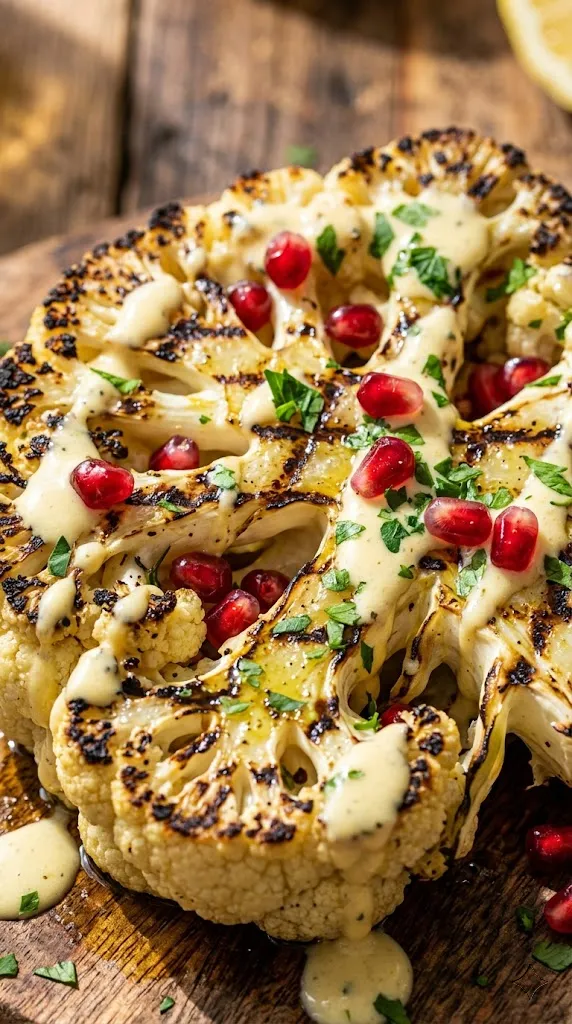 Smoky Grilled Cauliflower "Steaks" with a Creamy Lemon-Thyme Drizzle