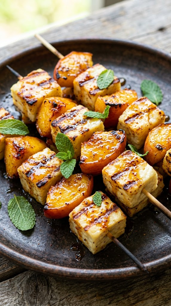Smoky Peach & Halloumi Skewers