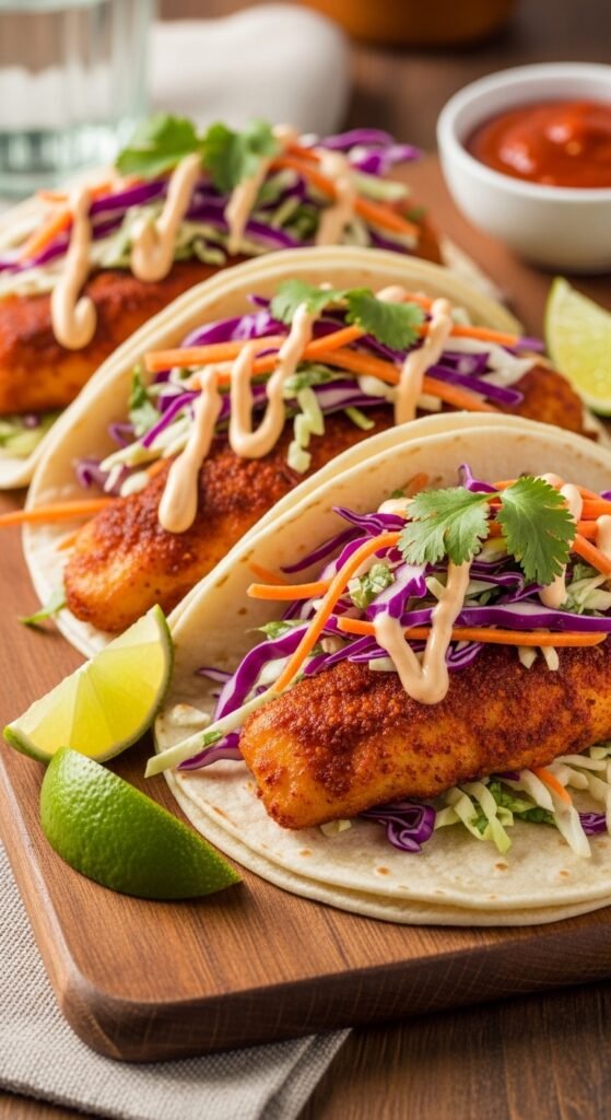 Spicy Fish Tacos with Slaw