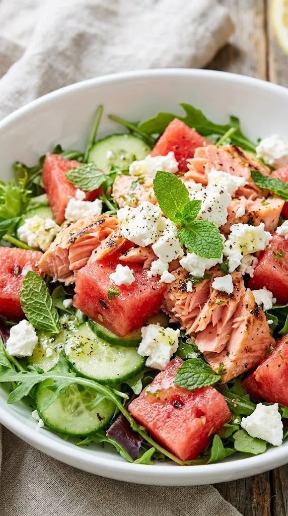 Summer Salmon & Watermelon Salad with Feta
