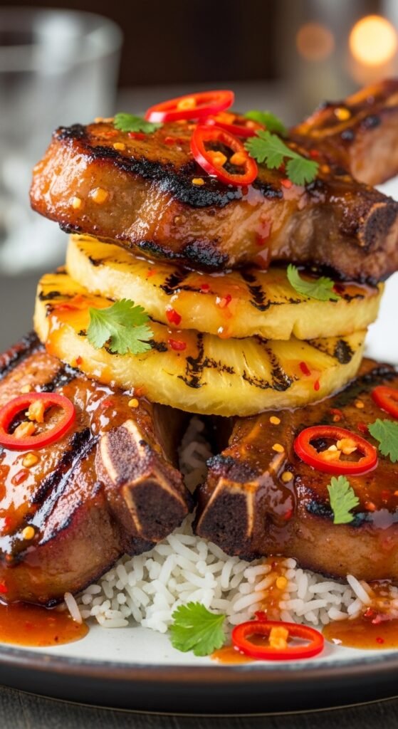 Sweet & Spicy Pork Chops with Pineapple