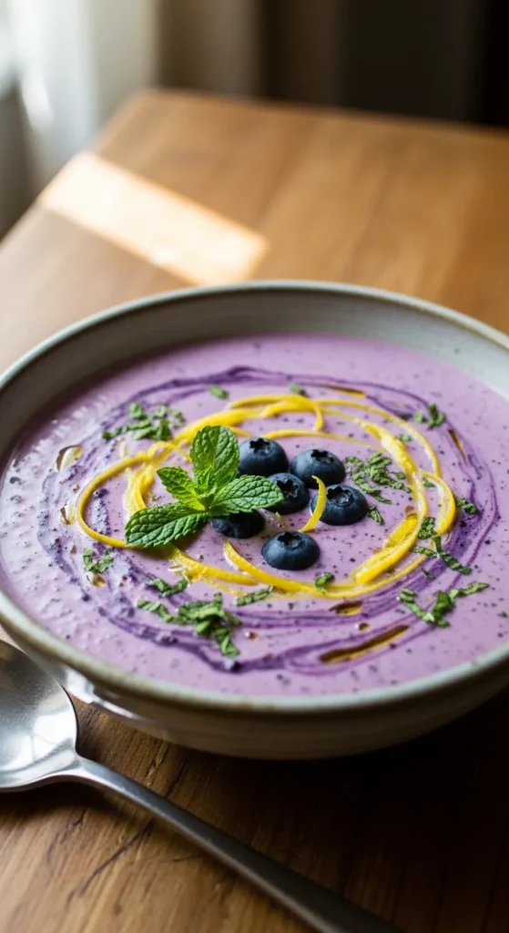 Tangy Blueberry-Buttermilk Soup with Lemon Mint