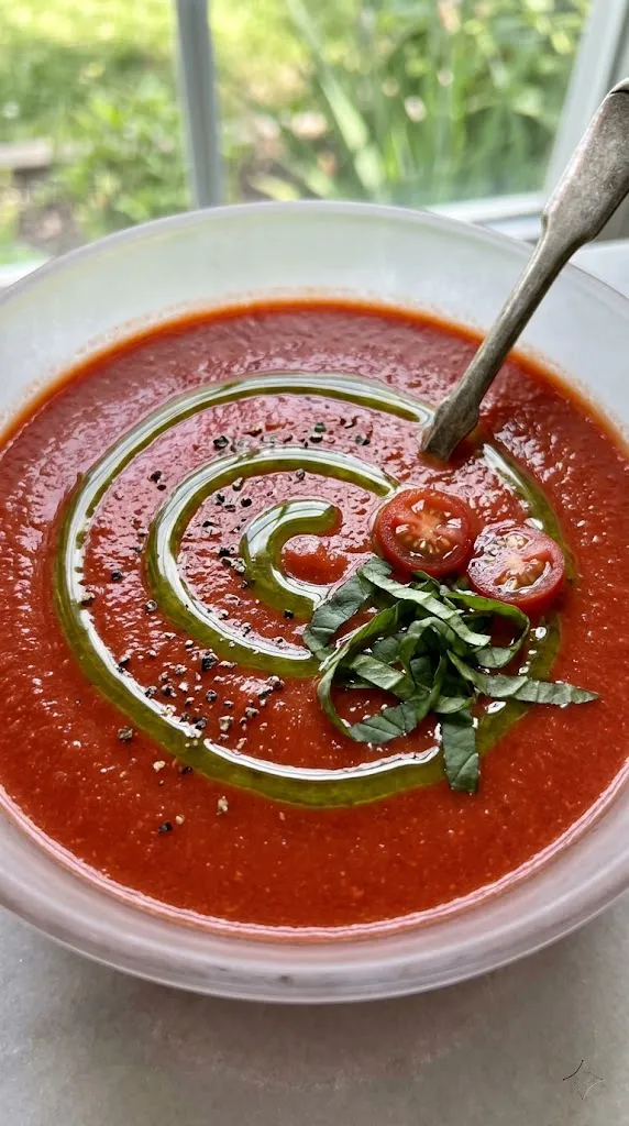 The Savory Staple Chilled Tomato and Basil Soup