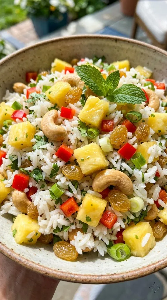 Tropical Sweet and Savory Rice Salad with Pineapple