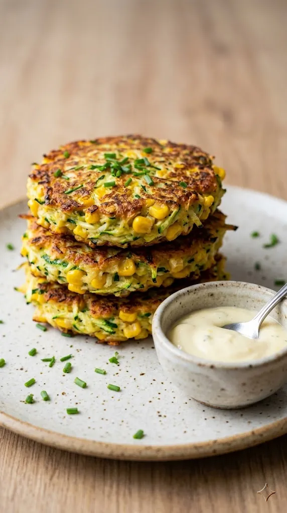 Zucchini & Sweet Corn Fritters with Lemon Aioli