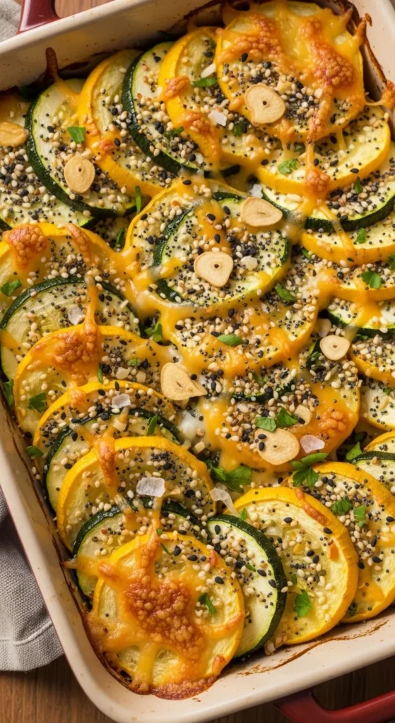 Cheesy Everything Bagel Squash Bake