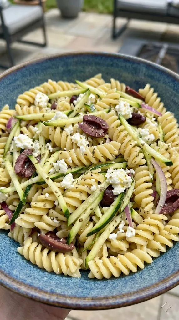 Cold Zucchini & Feta Pasta Salad (No-Cook Sauce!)