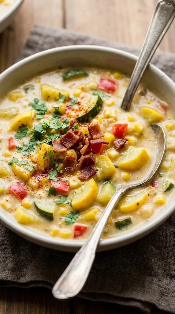 Creamy Zucchini and Summer Squash Corn Chowder