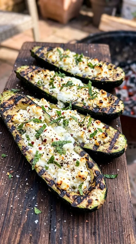 Feta and Mint Grilled Zucchini Boat