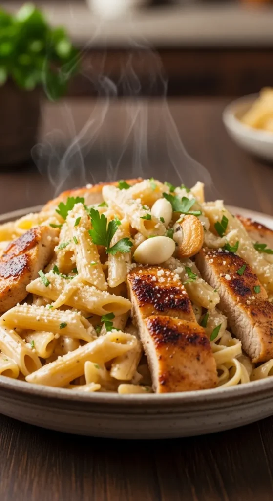 Garlic Parmesan Chicken Pasta in a Creamy Sauce