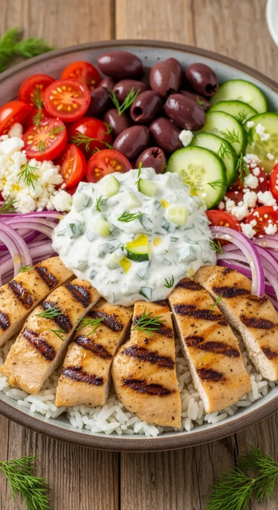 Greek Chicken Bowl with Tzatziki and Fresh Veggies