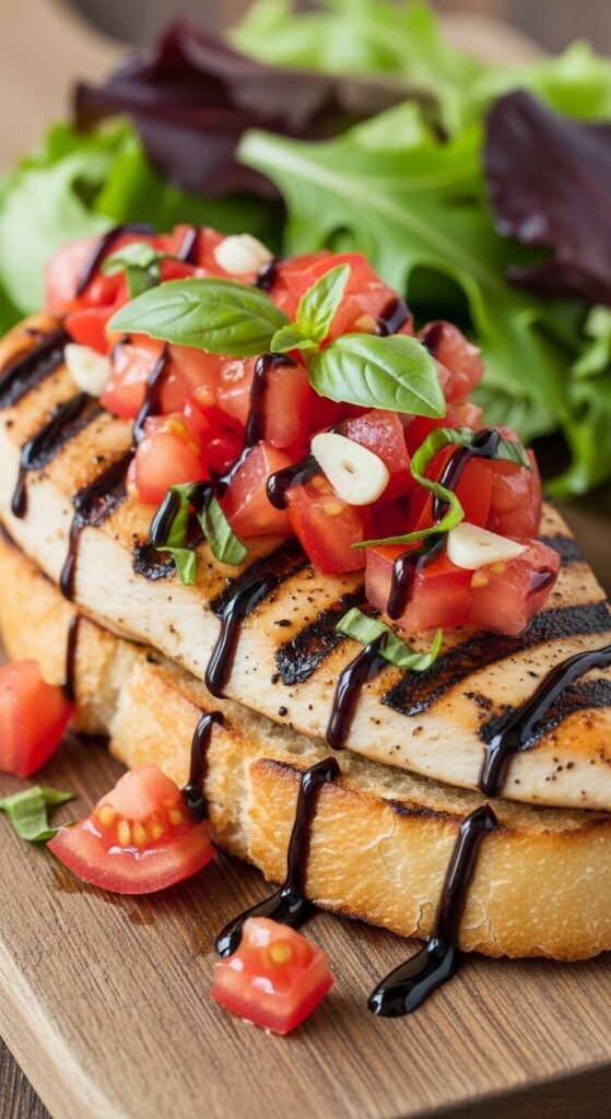 Grilled Bruschetta Chicken Topped with Fresh Tomatoes