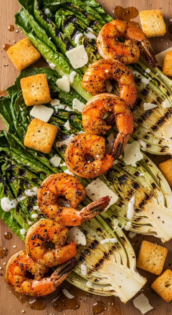 Grilled Caesar Salad with Blackened Shrimp