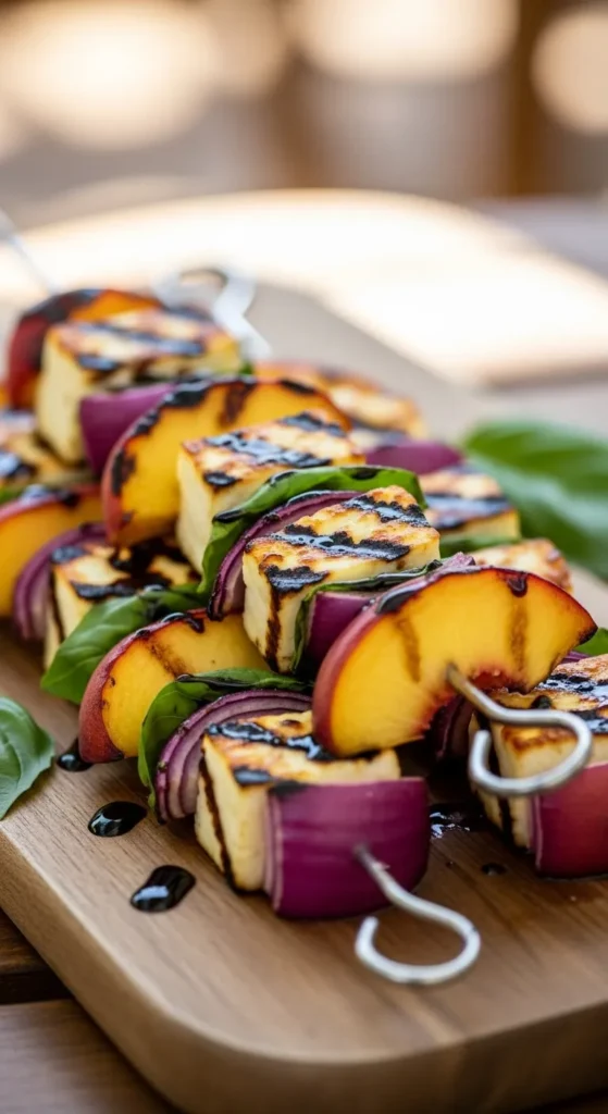 Grilled Halloumi and Peach Skewers