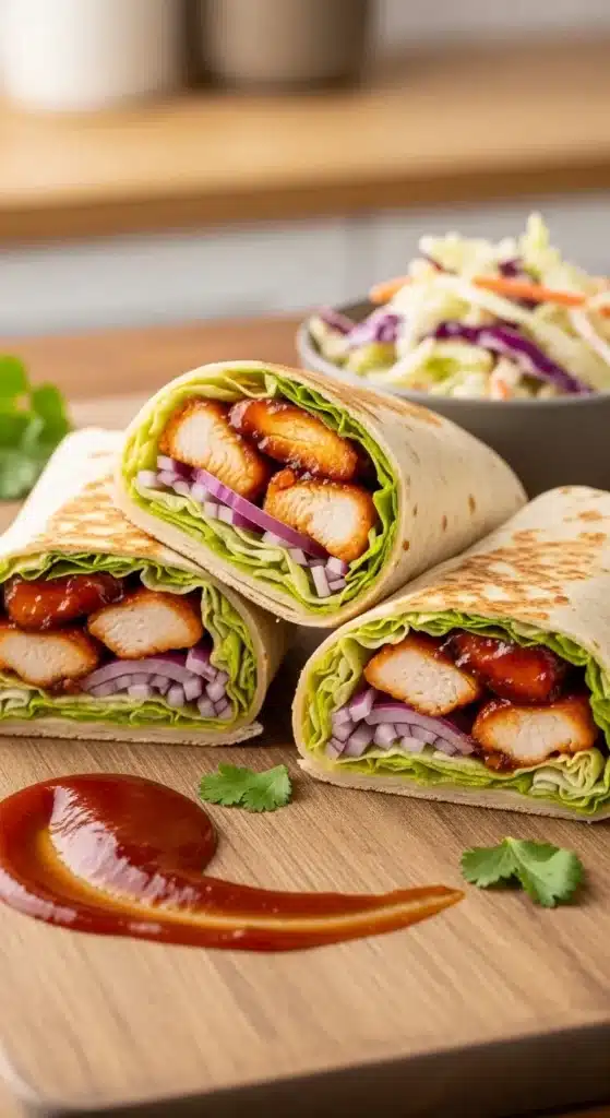 Honey BBQ Chicken Wraps with Coleslaw