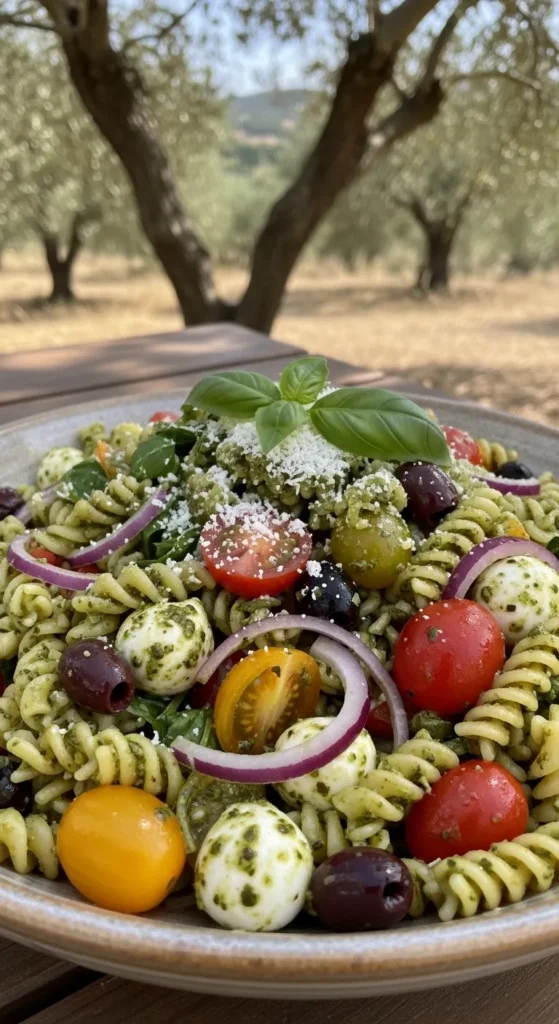 Italian Vegetarian Pasta Salad with Pesto