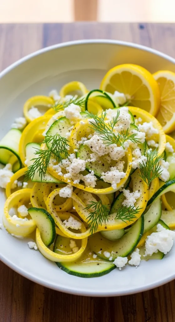 Lemony Yellow Squash Ribbon Salad with Feta