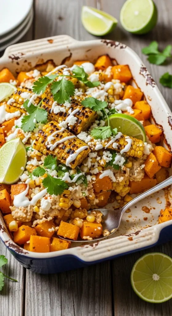 Mexican Street Corn Inspired Squash Casserole