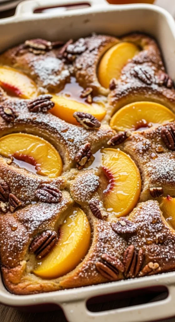 Overnight Peach & Pecan French Toast Bake