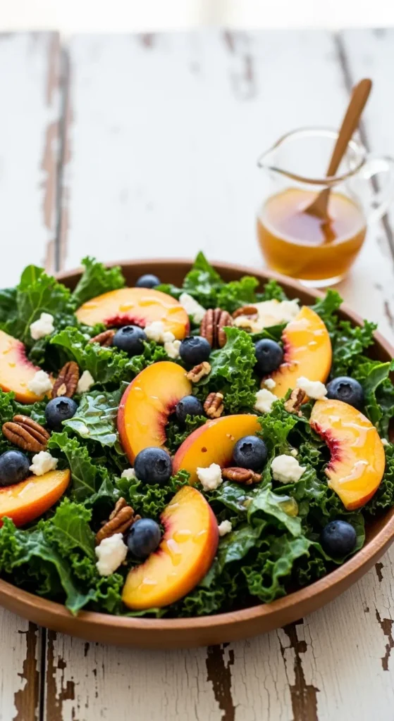 Peach Blueberry Kale Salad with Honey Dressing